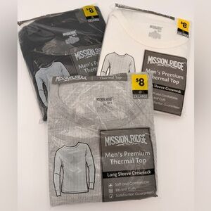 Mission Ridge Men's Thermal Tops 3 Packs - Black, Gray, White 2 X Large